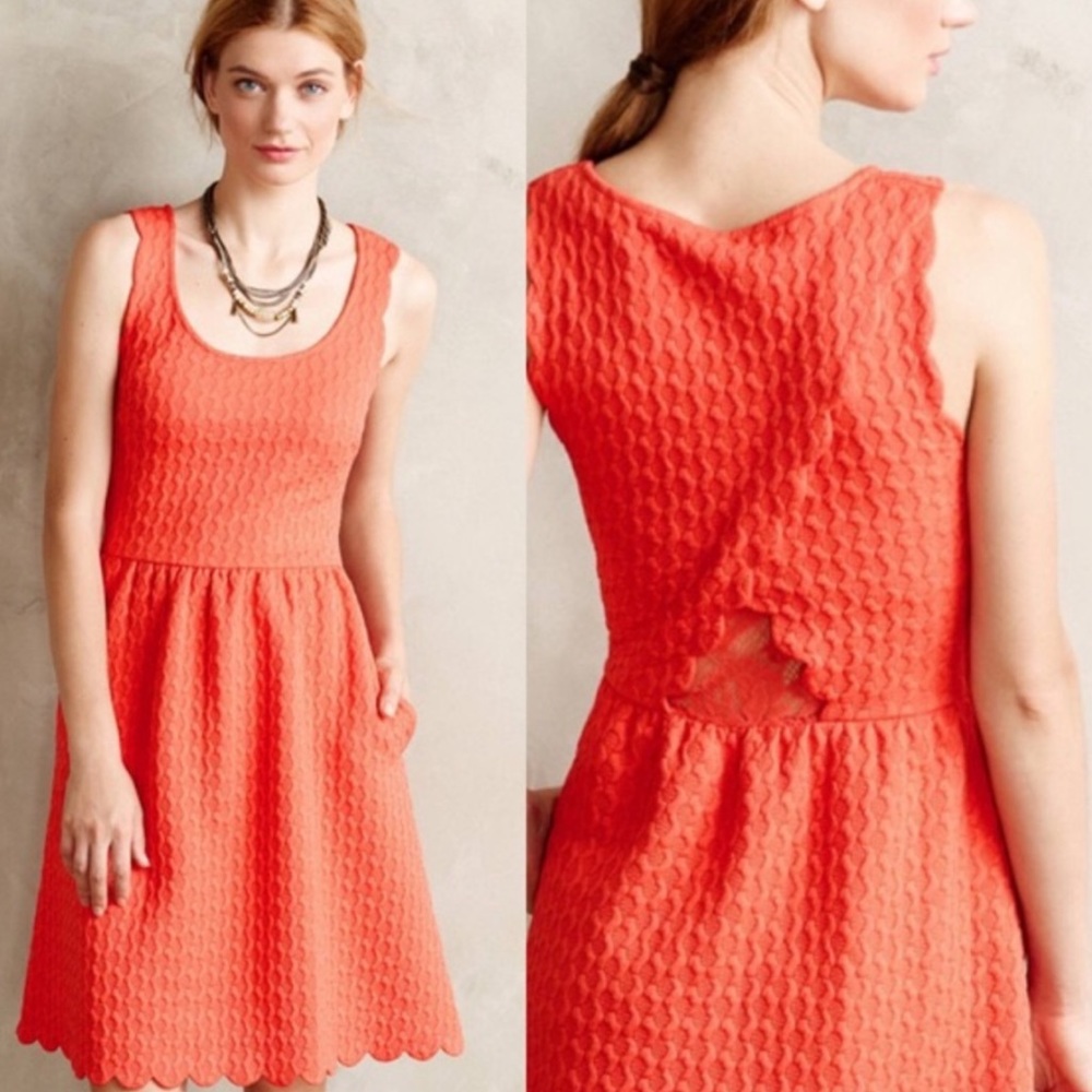 Anthropologie Maeve | Coral Caye Scallop Dress